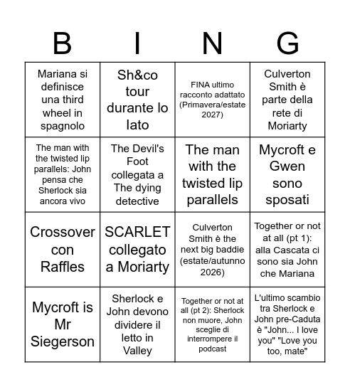 Rita's Insane Sh&co predictions Bingo Card