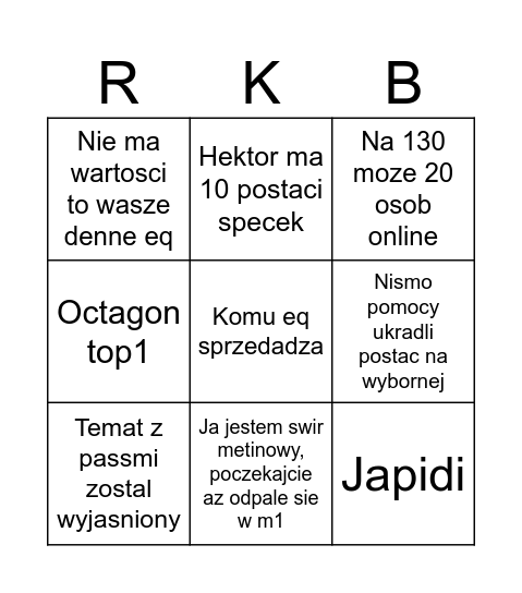 Raiko farmazon BINGO Card
