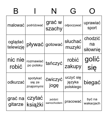 czasowniki - czas przeszły Bingo Card
