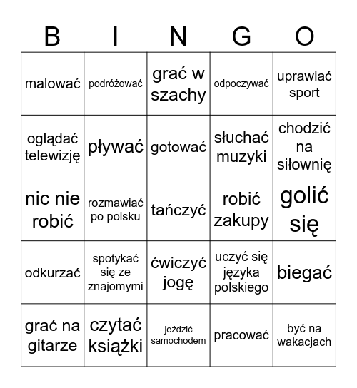 czasowniki - czas przeszły Bingo Card