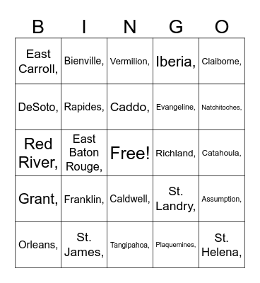 Louisiana Parishes Bingo Card