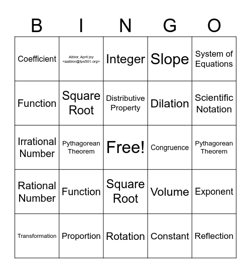 MAP Bingo! Bingo Card
