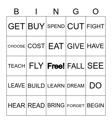 Irregular Verbs Bingo Card