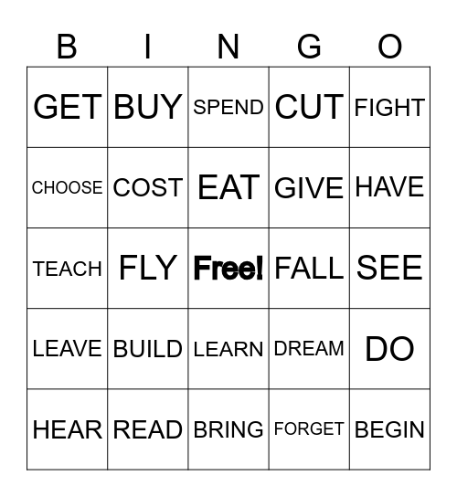 Irregular Verbs Bingo Card