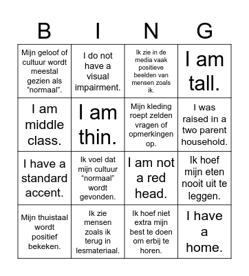 Privilege Bingo Card
