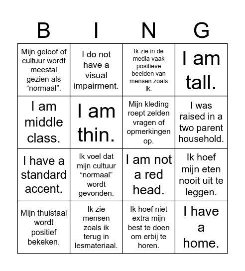 Privilege Bingo Card
