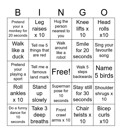 Tuesday group Bingo Card