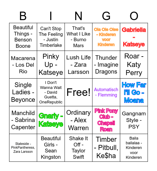 Muziek Bingo!!! Bingo Card