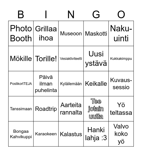 Kesä Bingo Card