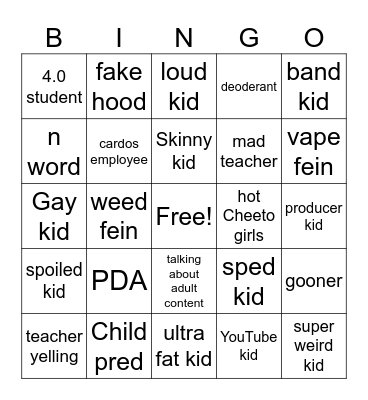 school bingo Card
