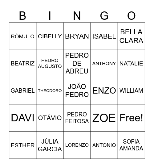 BINGO DA ETAPAIIA Bingo Card
