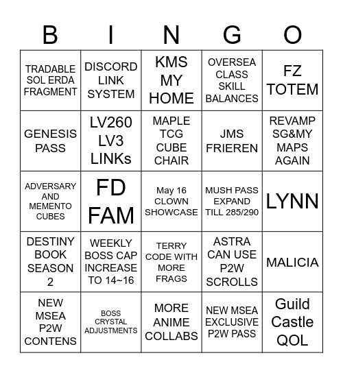 CLOWN BINGO Card