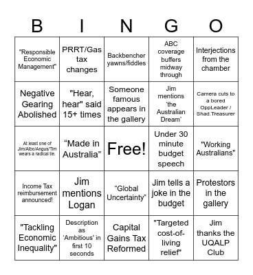 BUDGET BINGO! Bingo Card