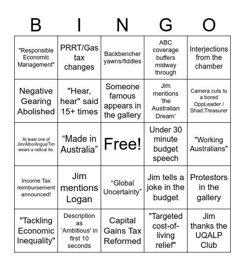 BUDGET BINGO! Bingo Card