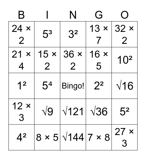 Bingo Matemático Bingo Card