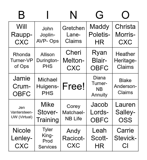 Manager Mingle Bingo Card