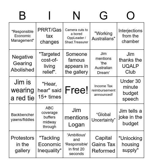 BUDGET BINGO! Bingo Card