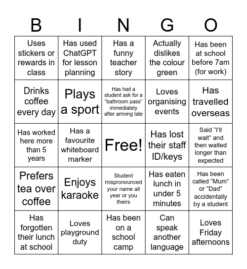 Untitled Bingo Card