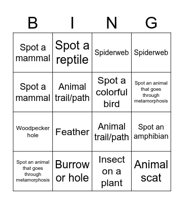 Wildlife BINGO Card