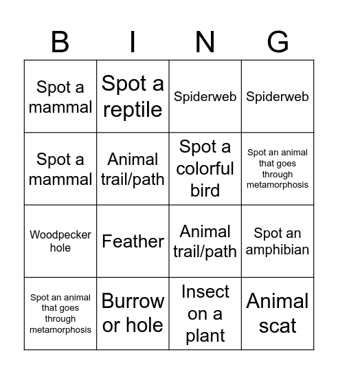 Wildlife BINGO Card