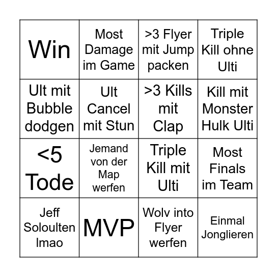 Hulk Bingo VOD Bingo Card