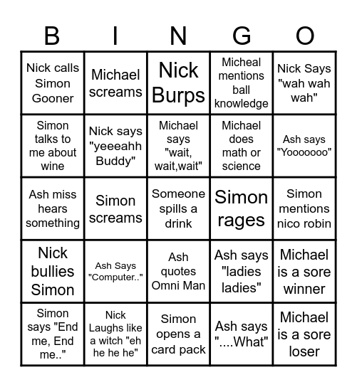 Buster Bingo Card
