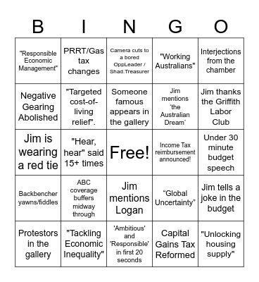 Budget Bingo 2026! Bingo Card