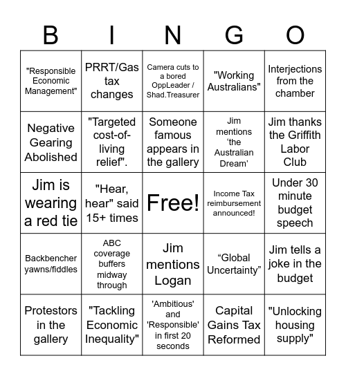 Budget Bingo 2026! Bingo Card