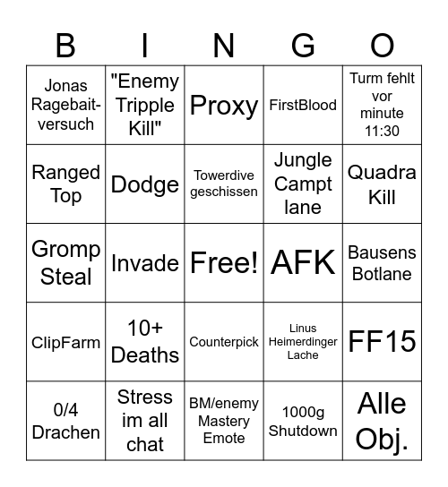 Lig bingo Ver.1 Bingo Card