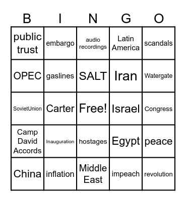 1970s Bingo Card