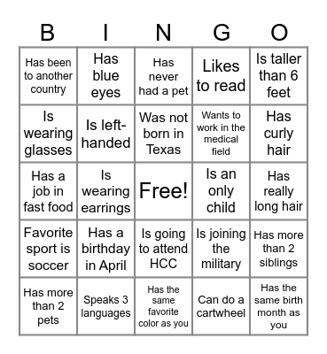Senior Bingo Card
