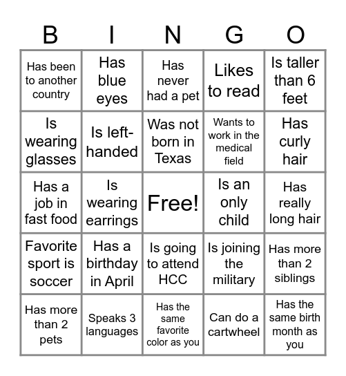 Senior Bingo Card