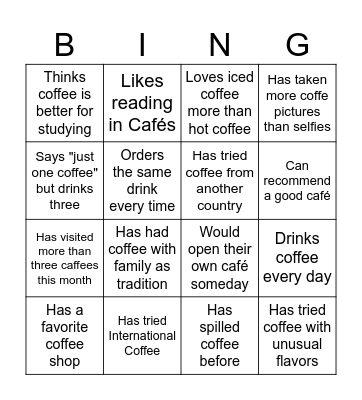 Coffe around the world Bingo Card