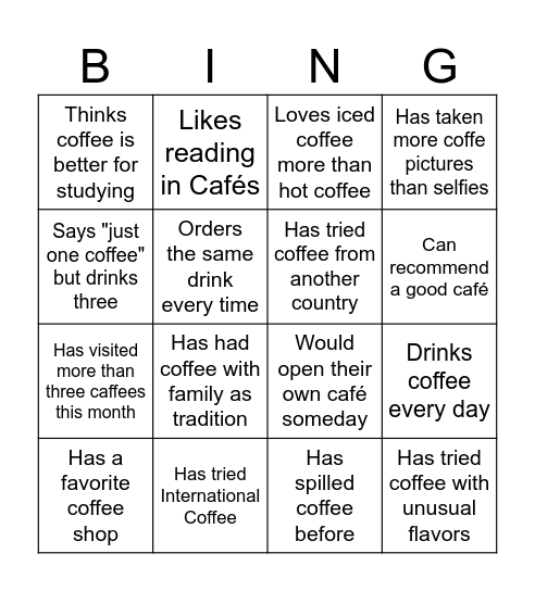 Coffe around the world Bingo Card