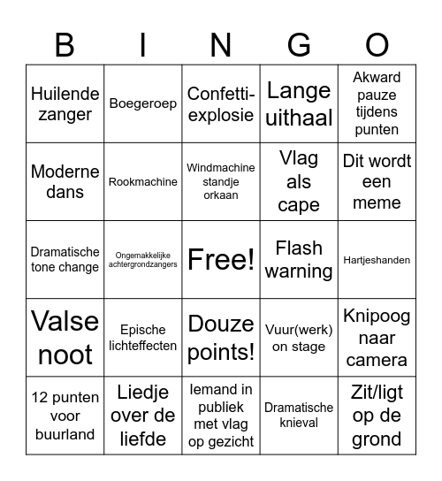 Songfestival Bingo Card