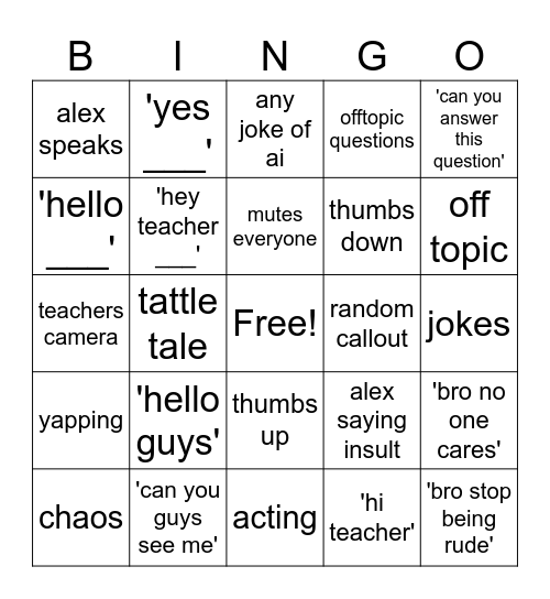 class bingo Card