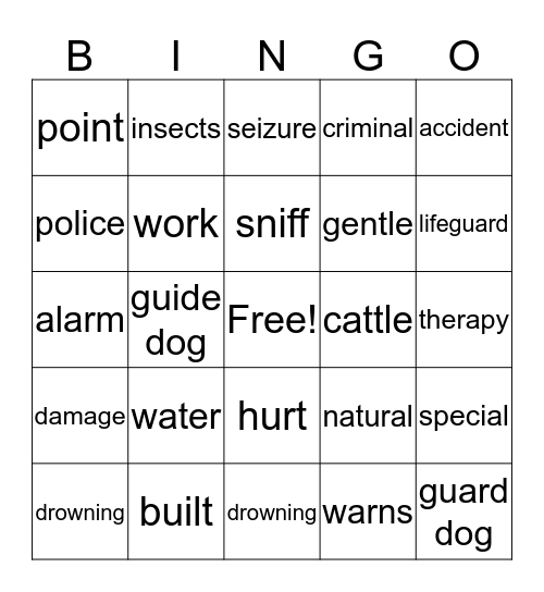**Dogs at Work** Bingo Card