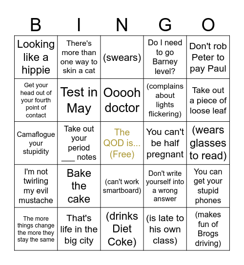 Gajewski Bingo Card