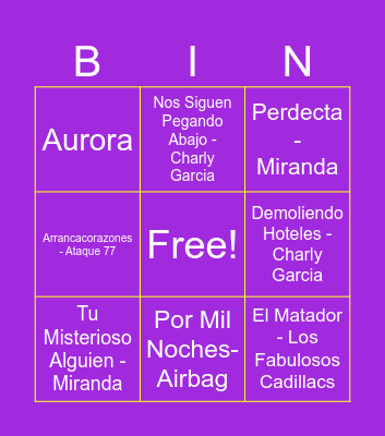 Bingo Musical Bingo Card