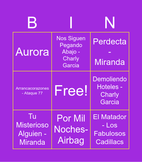 Bingo Musical Bingo Card