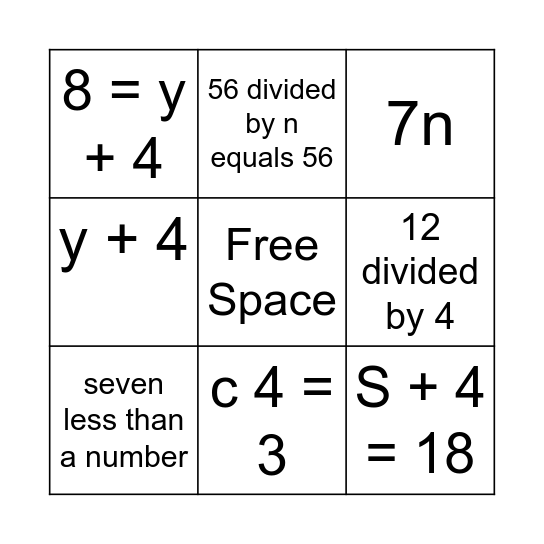 5th Math Review Bingo Card