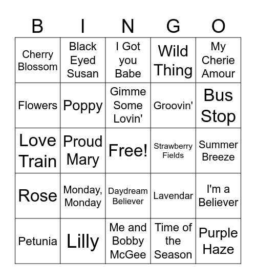 Flower Power Bingo Card