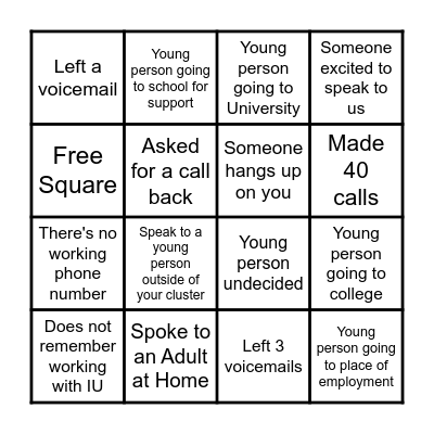 School Leaver Calls Bingo Card