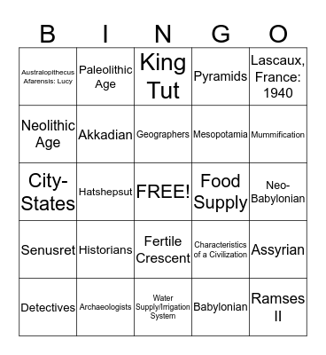 History Final Chapters 1-8 Bingo Card