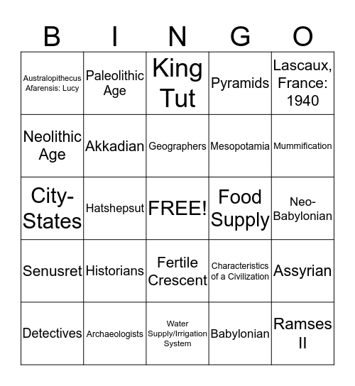 History Final Chapters 1-8 Bingo Card