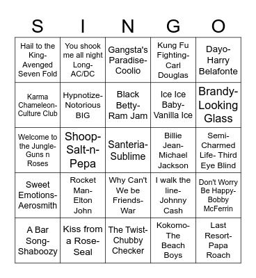 Music Bingo Card