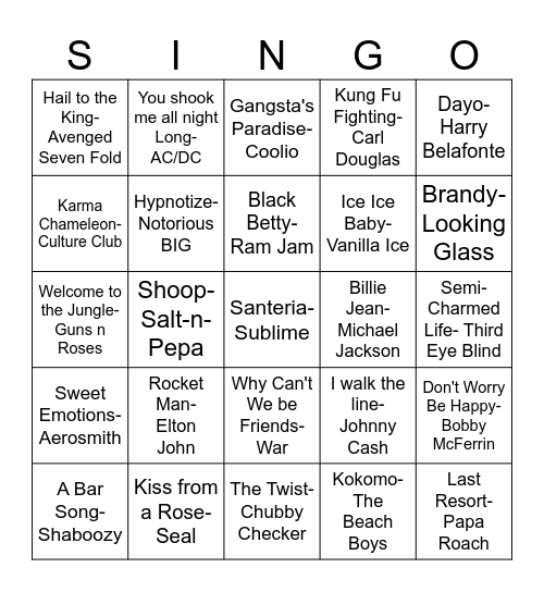 Music Bingo Card