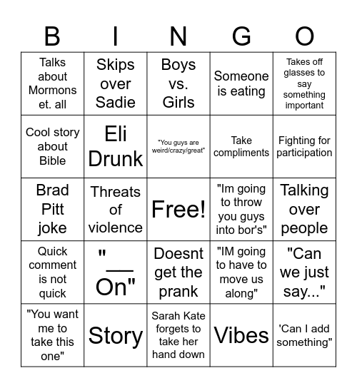 Dr. Samms bingo Card