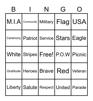 Memorial Day Bingo Card