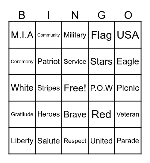 Memorial Day Bingo Card